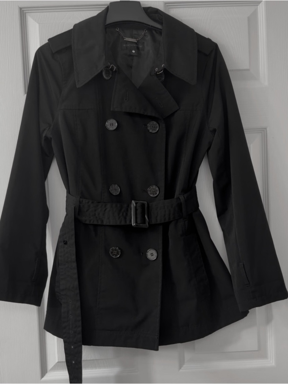 Worthington Black Double-Breasted Trench Coat with Belt